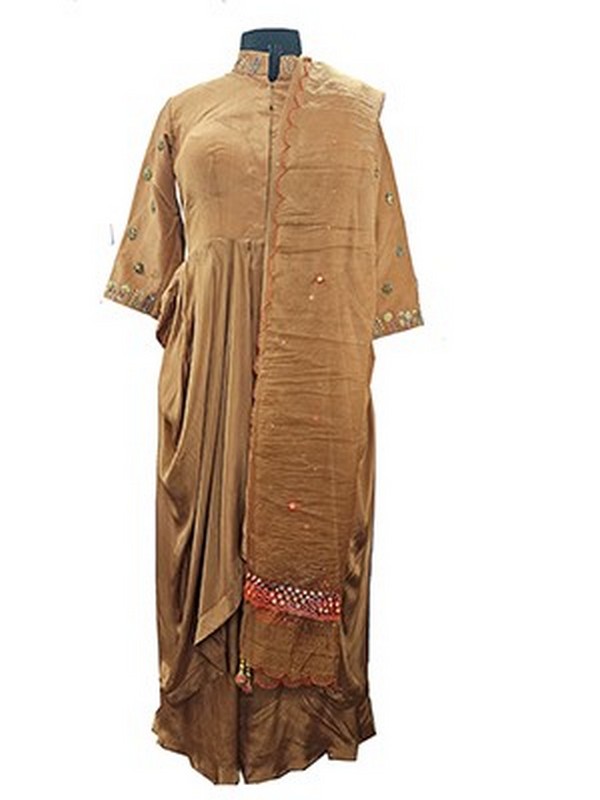 Beige coloured embroidered Drape suit