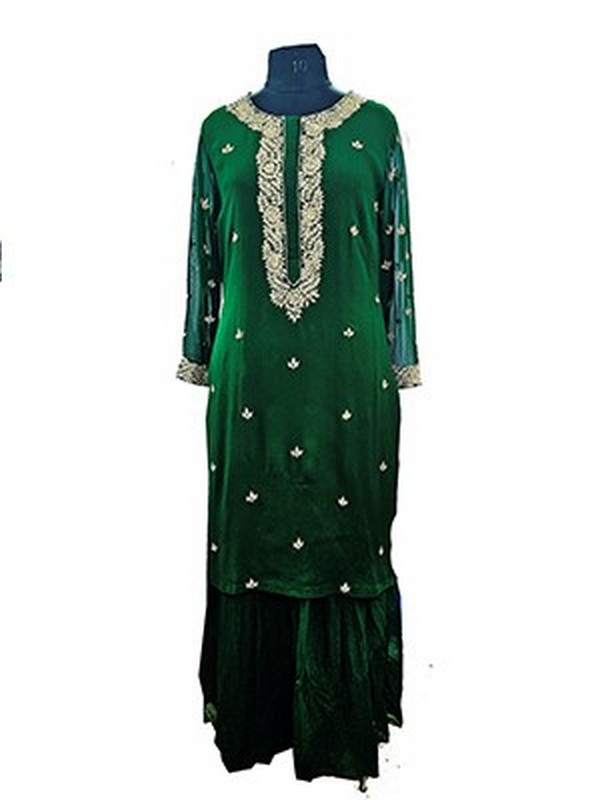 green Coloured Georgette embroidered Suit