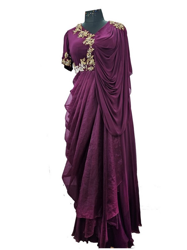 Dark Berry purple georgette long gown