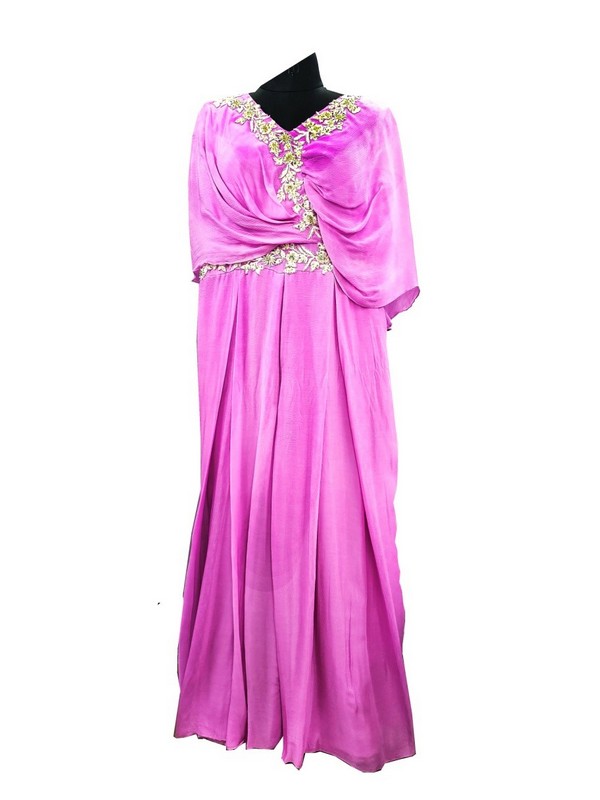 Dark Berry purple georgette long gown