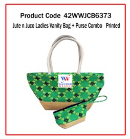 Jute n Juco Ladies Vanity Bag + Purse Combo ( Printed )